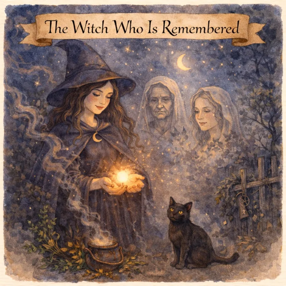 The Witch Who is Remember image to accompany the rhyming bedtime story of witches from wicks and wisdom