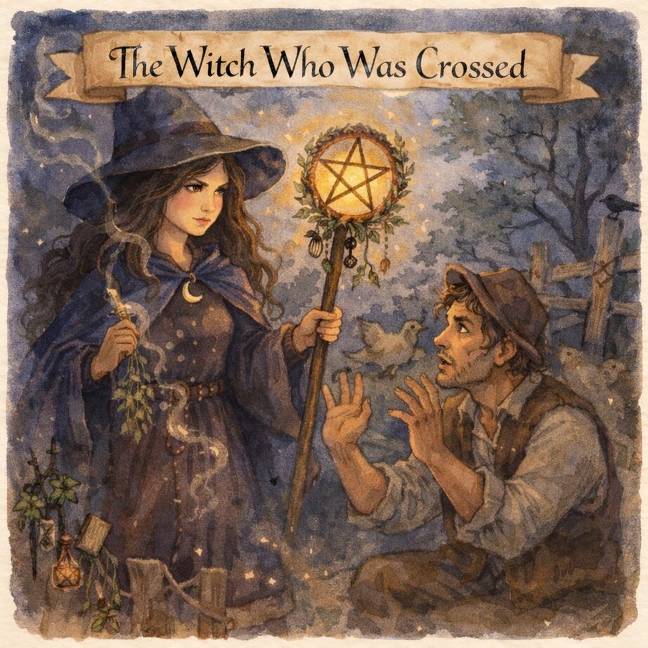 An image of the witch who was crossed as one of the positive witch bedtime stories from  theWicks and Wisdom shop